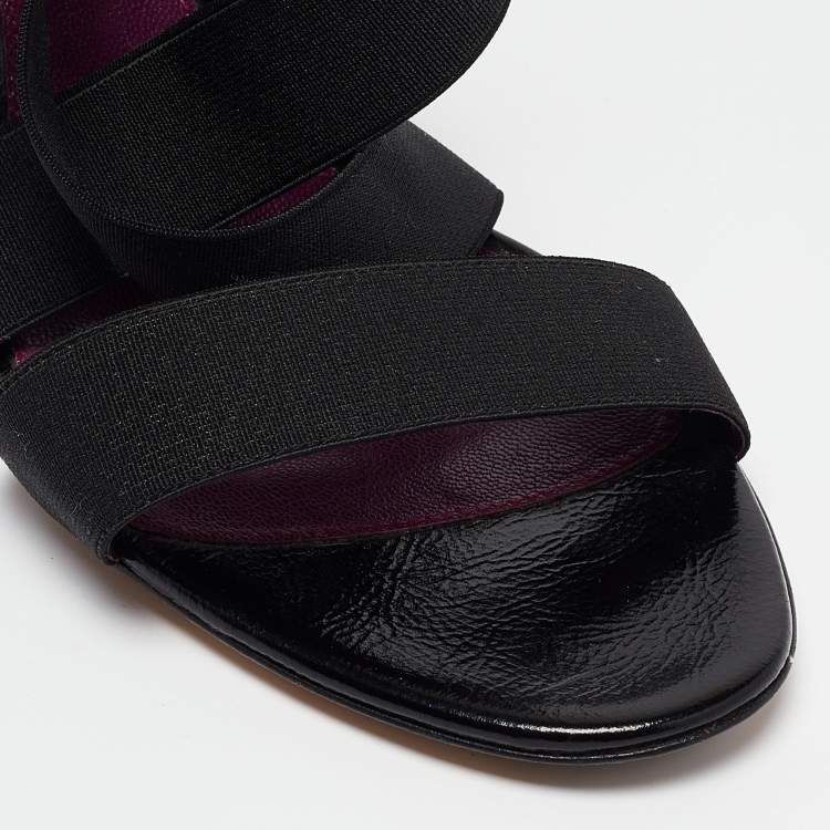 Pre Owned Sergio Rossi Black Leather and Elastic Strappy Sandals Size 39