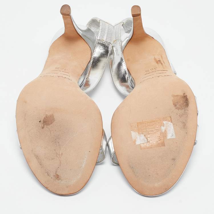 مملوكة مسبقًا Sergio Rossi Silver Leather Strappy Slingback Sandals Size 36.5