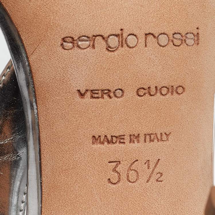 مملوكة مسبقًا Sergio Rossi Silver Leather Strappy Slingback Sandals Size 36.5