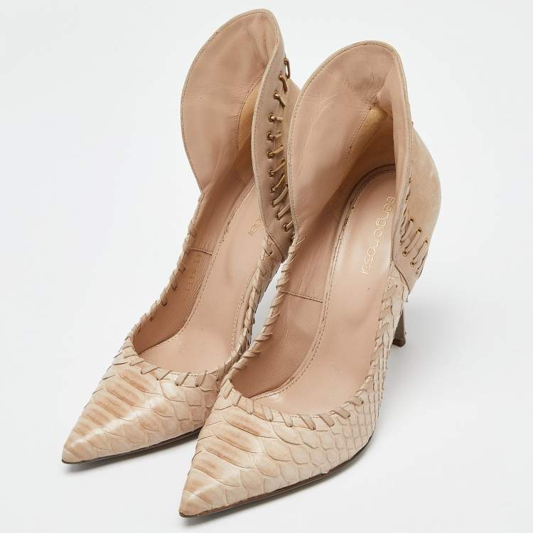 مملوكة مسبقًا Sergio Rossi Brown Python and Suede Platform Pumps Size 39