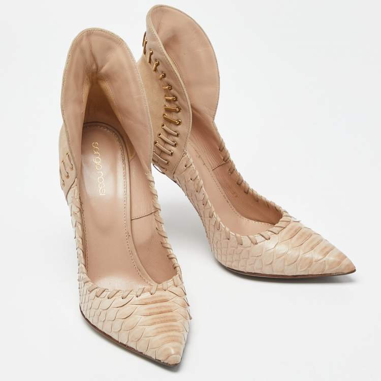 مملوكة مسبقًا Sergio Rossi Brown Python and Suede Platform Pumps Size 39