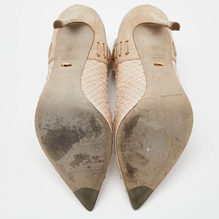 مملوكة مسبقًا Sergio Rossi Brown Python and Suede Platform Pumps Size 39