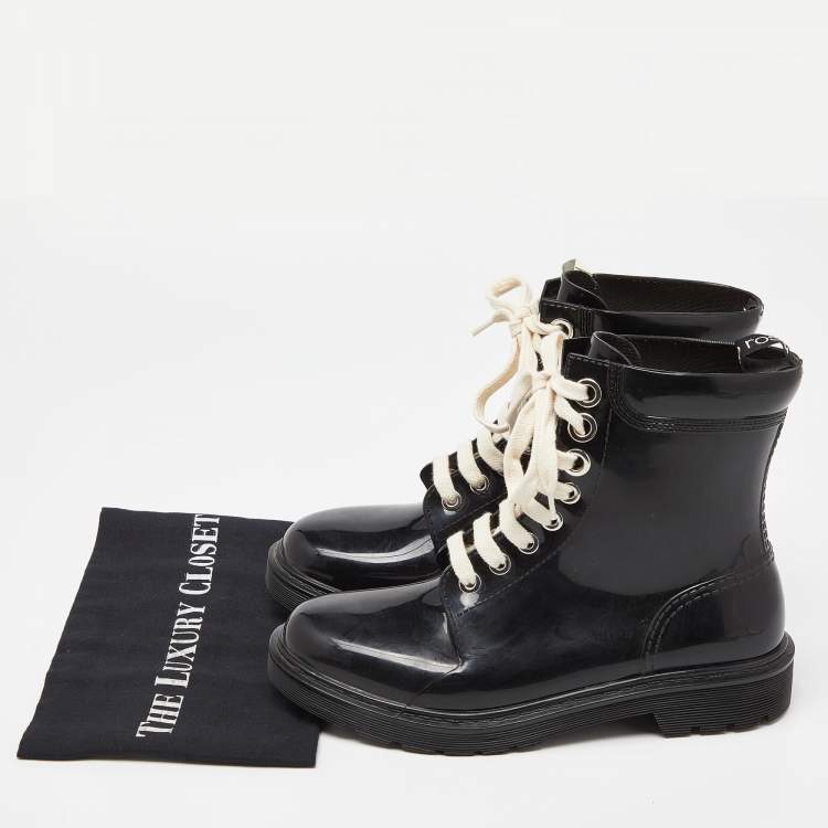 Pre Owned Sergio Rossi Black Rubber Lace Up Ankle Boots Size 40