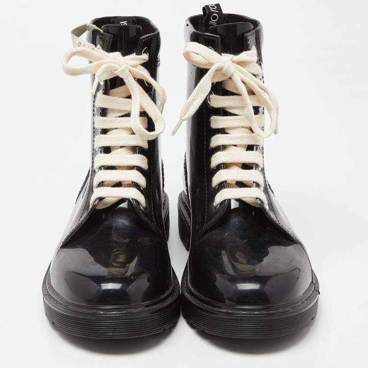 Pre Owned Sergio Rossi Black Rubber Lace Up Ankle Boots Size 40