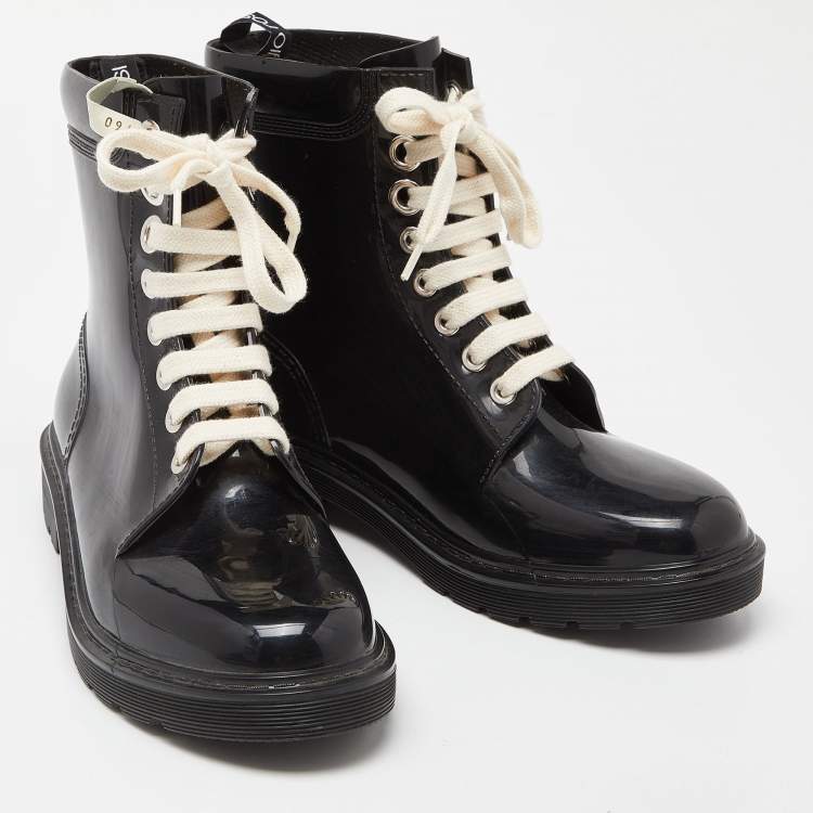 Pre Owned Sergio Rossi Black Rubber Lace Up Ankle Boots Size 40