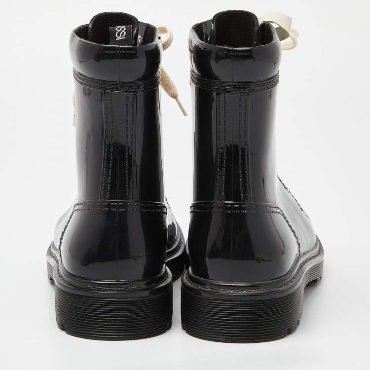 Pre Owned Sergio Rossi Black Rubber Lace Up Ankle Boots Size 40