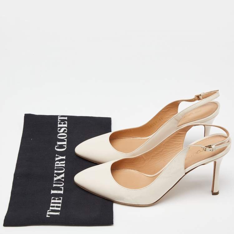 Pre Owned Sergio Rossi Beige Leather Slingback Pumps Size 38