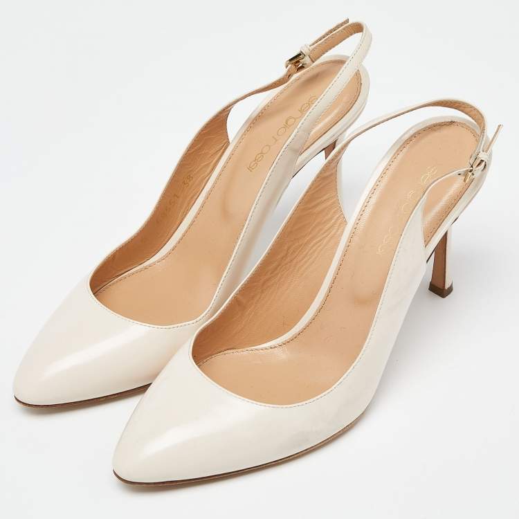 Pre Owned Sergio Rossi Beige Leather Slingback Pumps Size 38