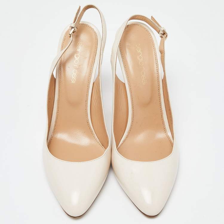 Pre Owned Sergio Rossi Beige Leather Slingback Pumps Size 38