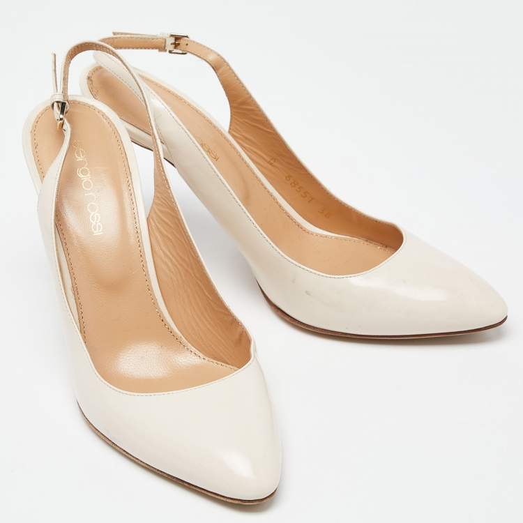 Pre Owned Sergio Rossi Beige Leather Slingback Pumps Size 38