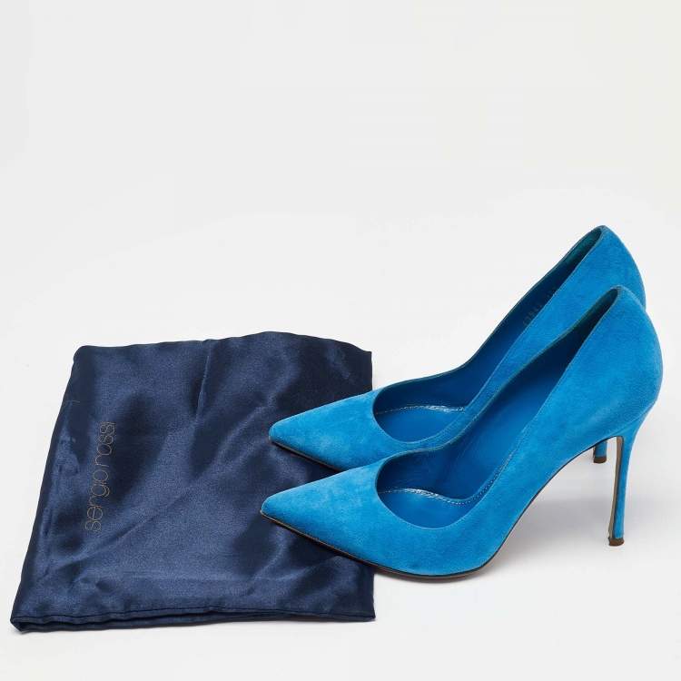 مملوكة مسبقًا Sergio Rossi Navy Blue Suede Pointed Toe Pumps Size 36.5