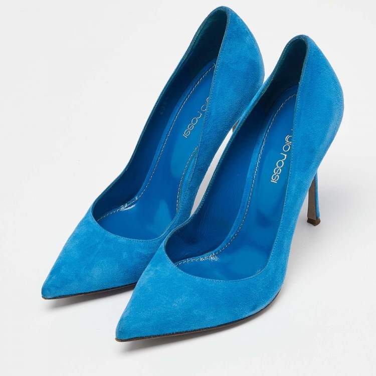 مملوكة مسبقًا Sergio Rossi Navy Blue Suede Pointed Toe Pumps Size 36.5
