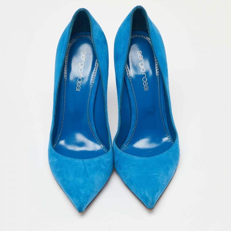 مملوكة مسبقًا Sergio Rossi Navy Blue Suede Pointed Toe Pumps Size 36.5