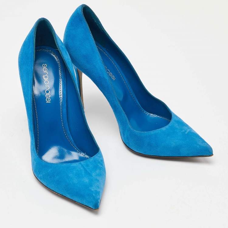 مملوكة مسبقًا Sergio Rossi Navy Blue Suede Pointed Toe Pumps Size 36.5