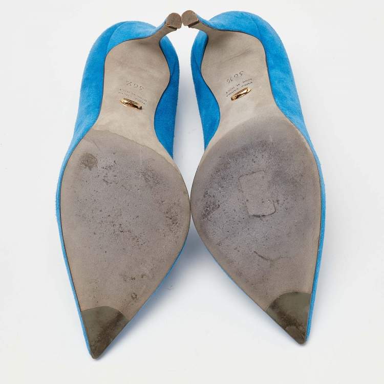 مملوكة مسبقًا Sergio Rossi Navy Blue Suede Pointed Toe Pumps Size 36.5