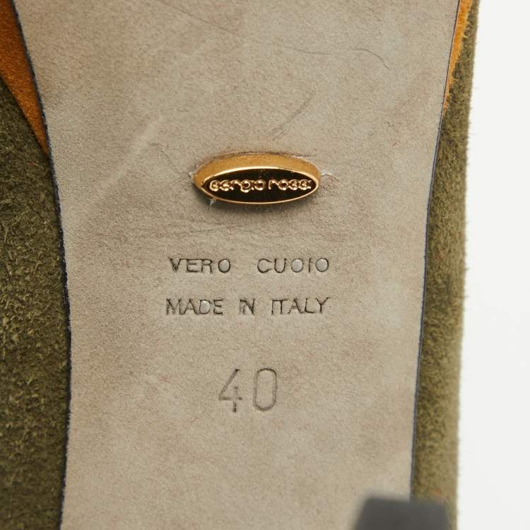 Pre Owned Sergio Rossi Army Green Suede Peep Toe Platform Pumps Size 40