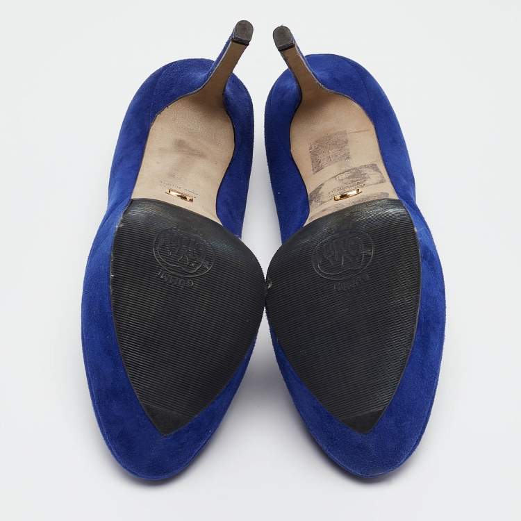 Pre Owned Sergio Rossi Blue Suede Platform Pumps Size 38