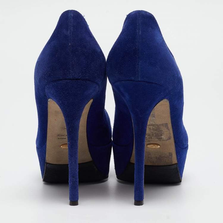 Pre Owned Sergio Rossi Blue Suede Platform Pumps Size 38