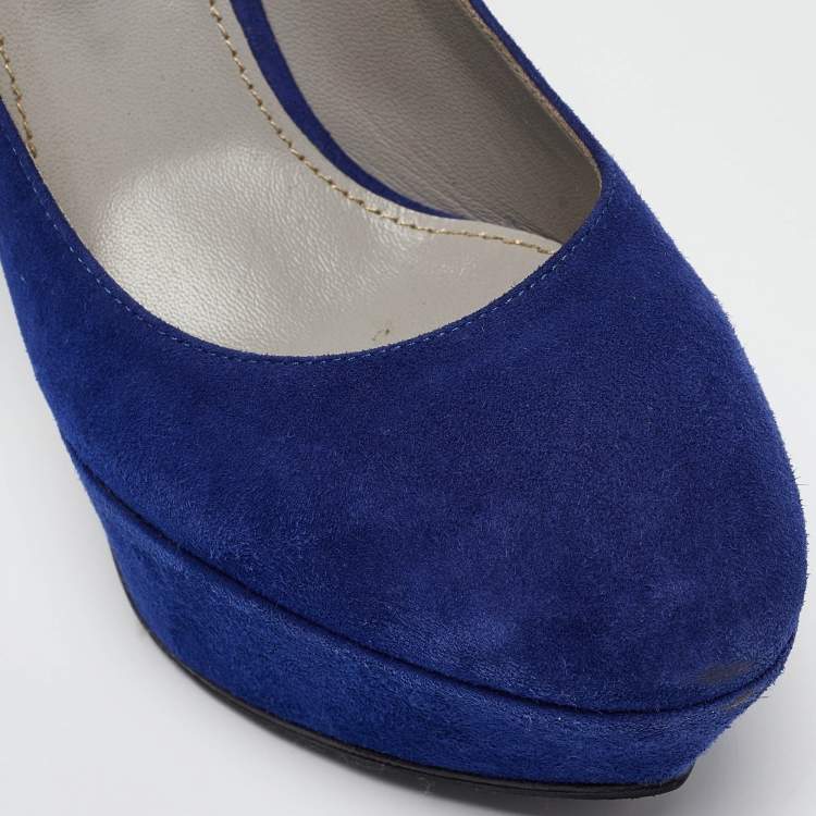 Pre Owned Sergio Rossi Blue Suede Platform Pumps Size 38