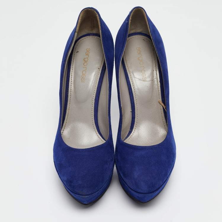 Pre Owned Sergio Rossi Blue Suede Platform Pumps Size 38