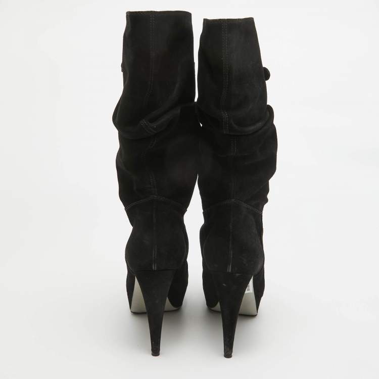Pre Owned Sergio Rossi Black Suede Buckle Mid Calf Boots Size 40 