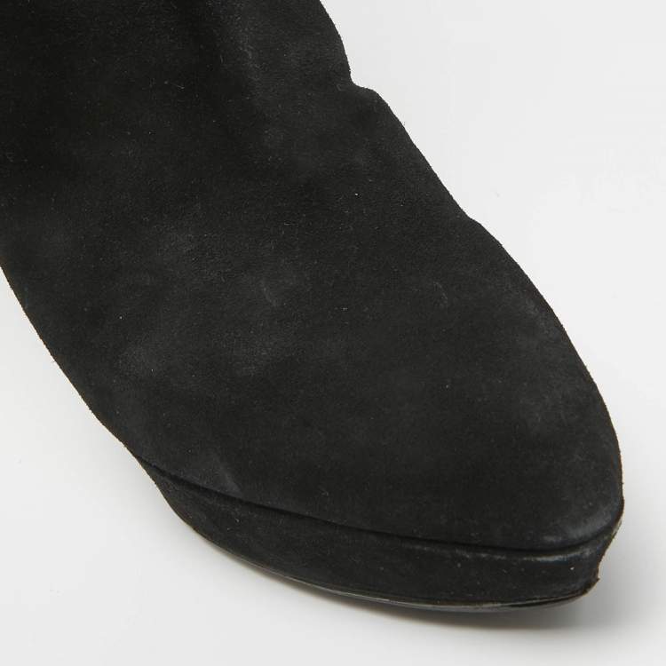 Pre Owned Sergio Rossi Black Suede Buckle Mid Calf Boots Size 40 