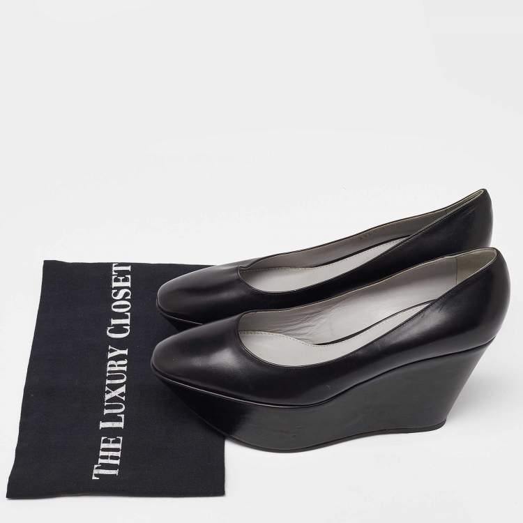 Pre Owned Sergio Rossi Black Leather Wedge Platform Pumps Size 38