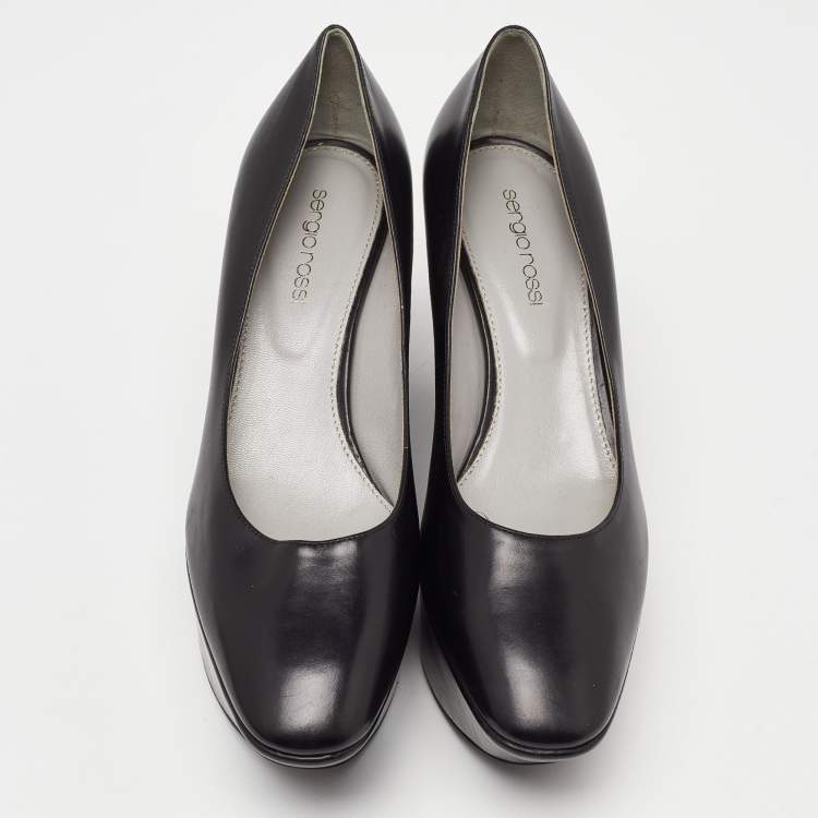 Pre Owned Sergio Rossi Black Leather Wedge Platform Pumps Size 38