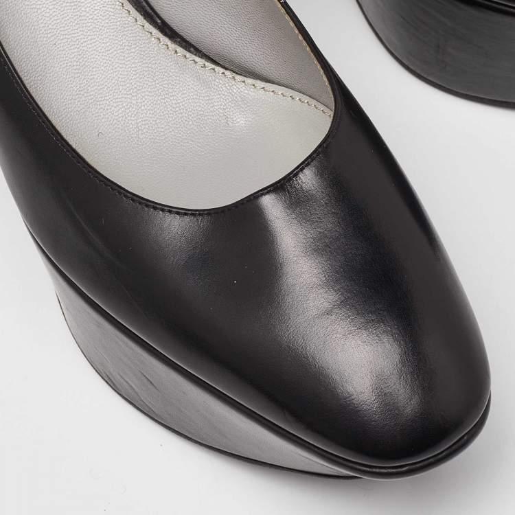 Pre Owned Sergio Rossi Black Leather Wedge Platform Pumps Size 38