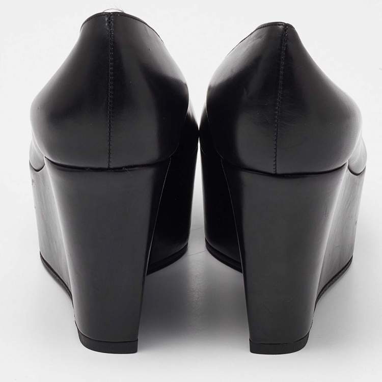 Pre Owned Sergio Rossi Black Leather Wedge Platform Pumps Size 38