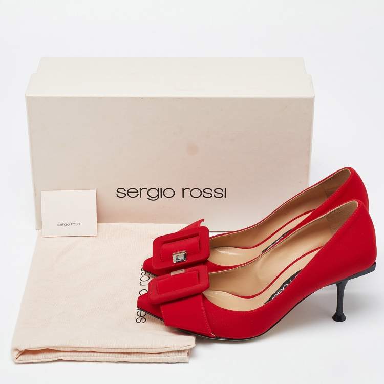 Pre Owned Sergio Rossi Red Satin Buckle Pumps Size 35.5