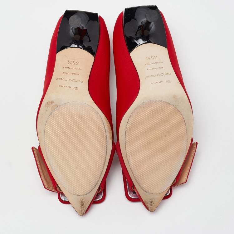 Pre Owned Sergio Rossi Red Satin Buckle Pumps Size 35.5