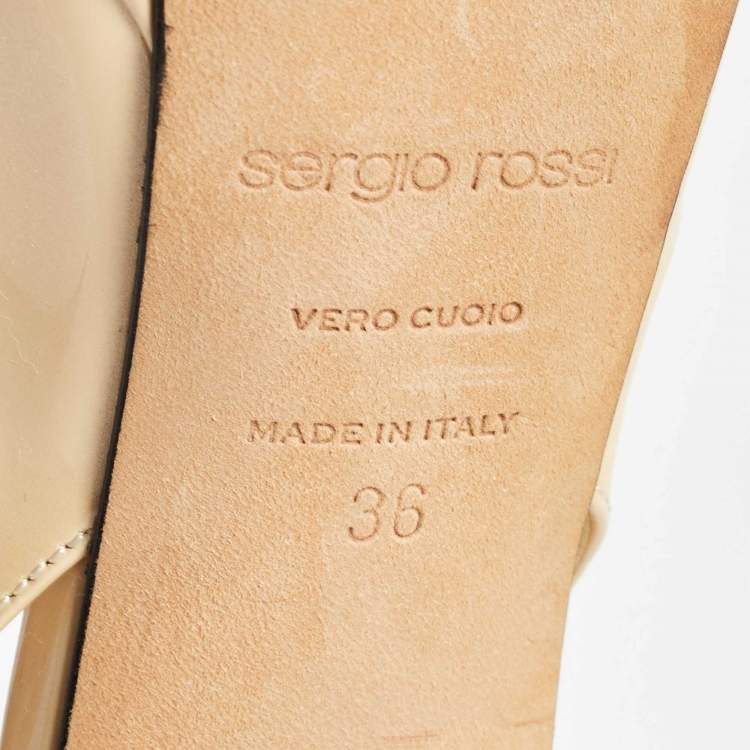 Pre Owned Sergio Rossi Beige Patent Leather Peep Toe Slingback Pumps Size 36