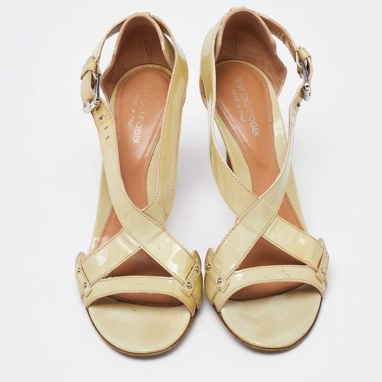 Pre Owned Sergio Rossi Beige Patent Leather Strappy Sandals Size 37
