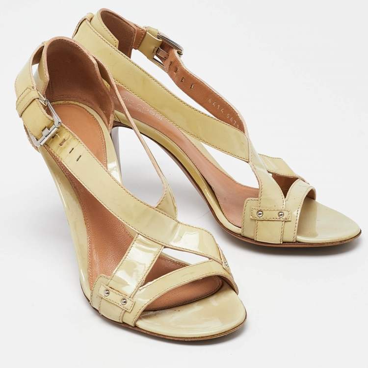 Pre Owned Sergio Rossi Beige Patent Leather Strappy Sandals Size 37
