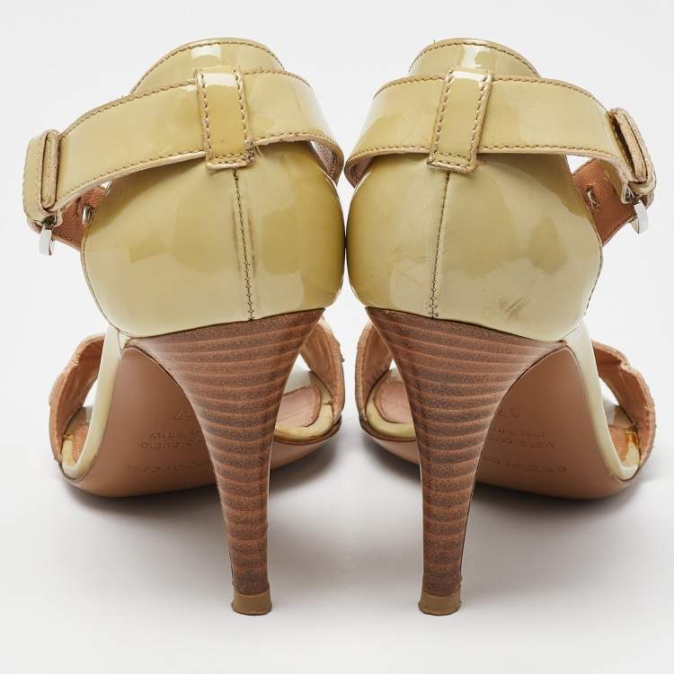 Pre Owned Sergio Rossi Beige Patent Leather Strappy Sandals Size 37