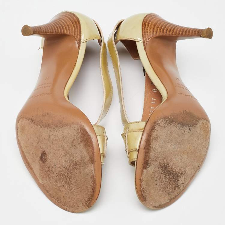 Pre Owned Sergio Rossi Beige Patent Leather Strappy Sandals Size 37