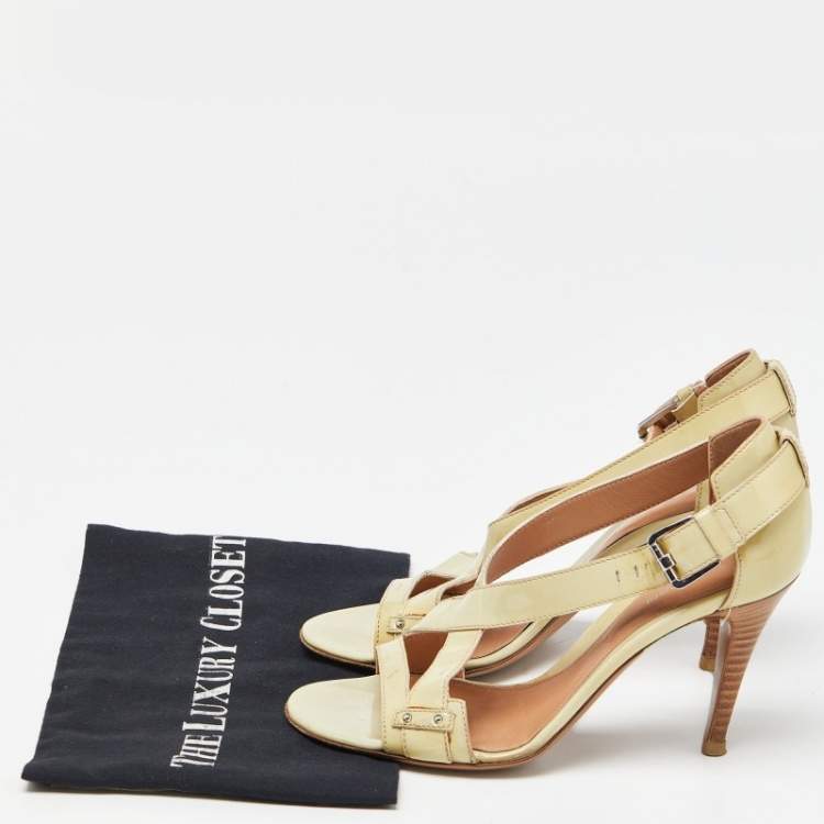 Pre Owned Sergio Rossi Beige Patent Leather Strappy Sandals Size 37