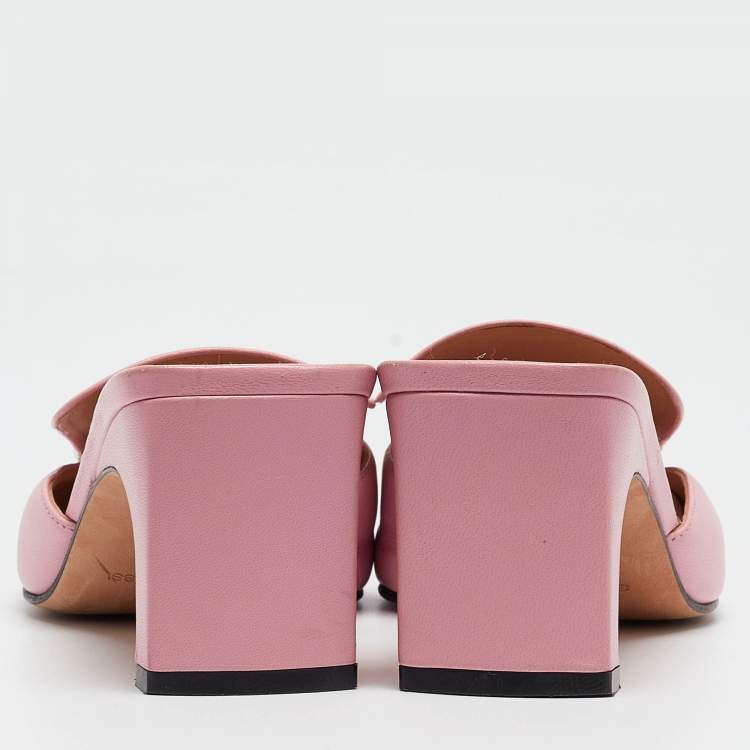 Pre Owned Sergio Rossi Pink Leather Slide Sandals Size 38.5