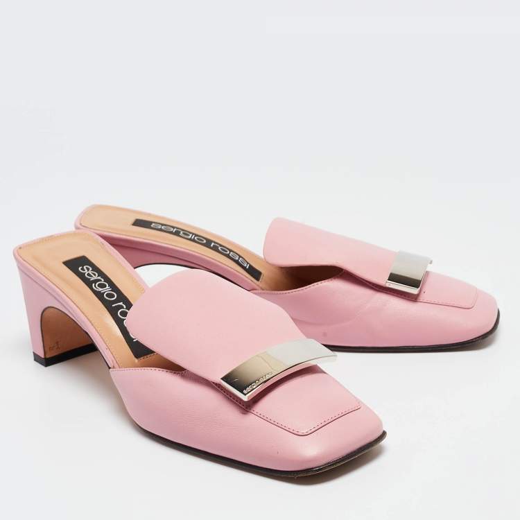 Pre Owned Sergio Rossi Pink Leather Slide Sandals Size 38.5