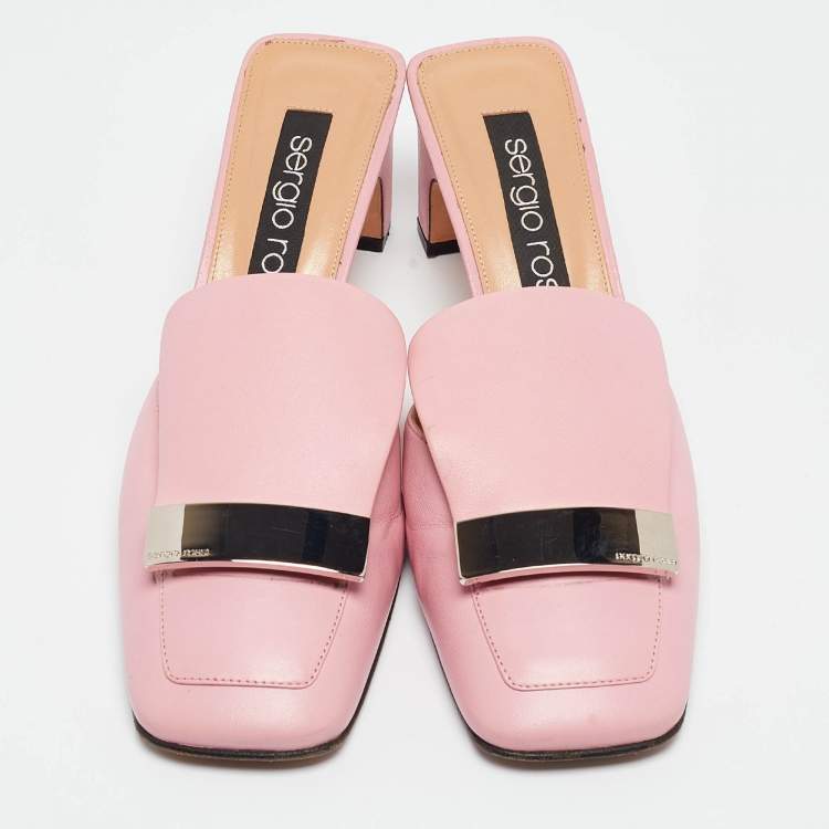 Pre Owned Sergio Rossi Pink Leather Slide Sandals Size 38.5