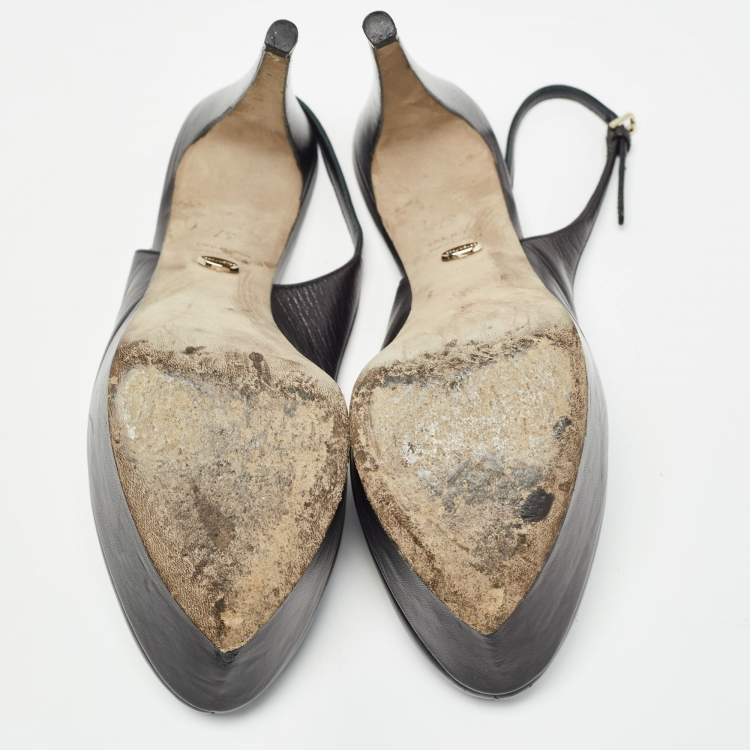 Pre Owned Sergio Rossi Black Leather Peep Toe Slingback Pumps Size 37   
