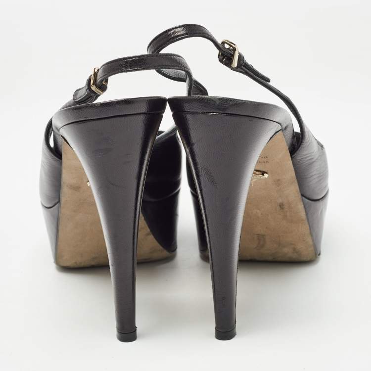 Pre Owned Sergio Rossi Black Leather Peep Toe Slingback Pumps Size 37   