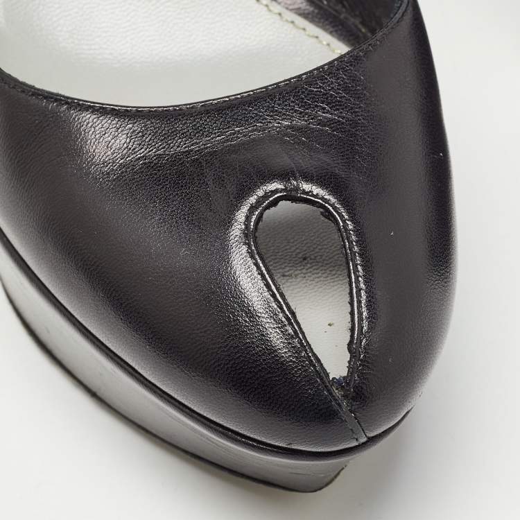 Pre Owned Sergio Rossi Black Leather Peep Toe Slingback Pumps Size 37   