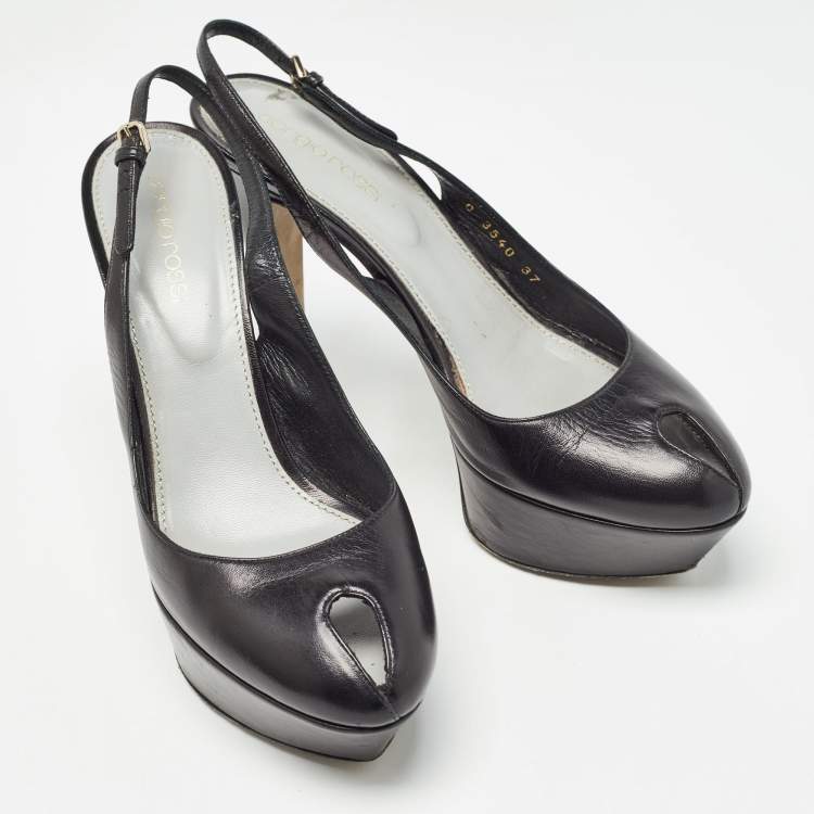 Pre Owned Sergio Rossi Black Leather Peep Toe Slingback Pumps Size 37   