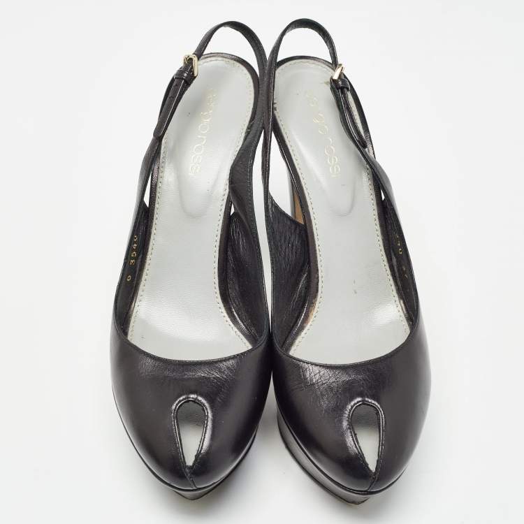 Pre Owned Sergio Rossi Black Leather Peep Toe Slingback Pumps Size 37   