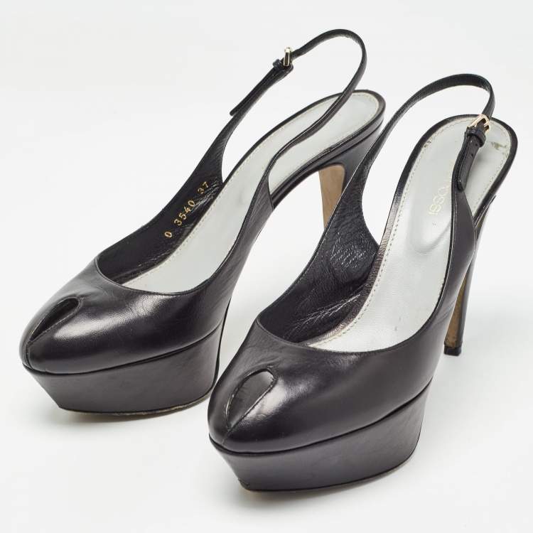 Pre Owned Sergio Rossi Black Leather Peep Toe Slingback Pumps Size 37   