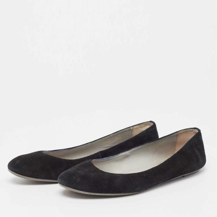 Pre Owned Sergio Rossi Black Suede Round Toe Ballet Flats Size 39.5