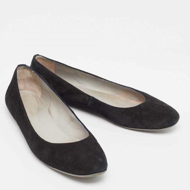 Pre Owned Sergio Rossi Black Suede Round Toe Ballet Flats Size 39.5