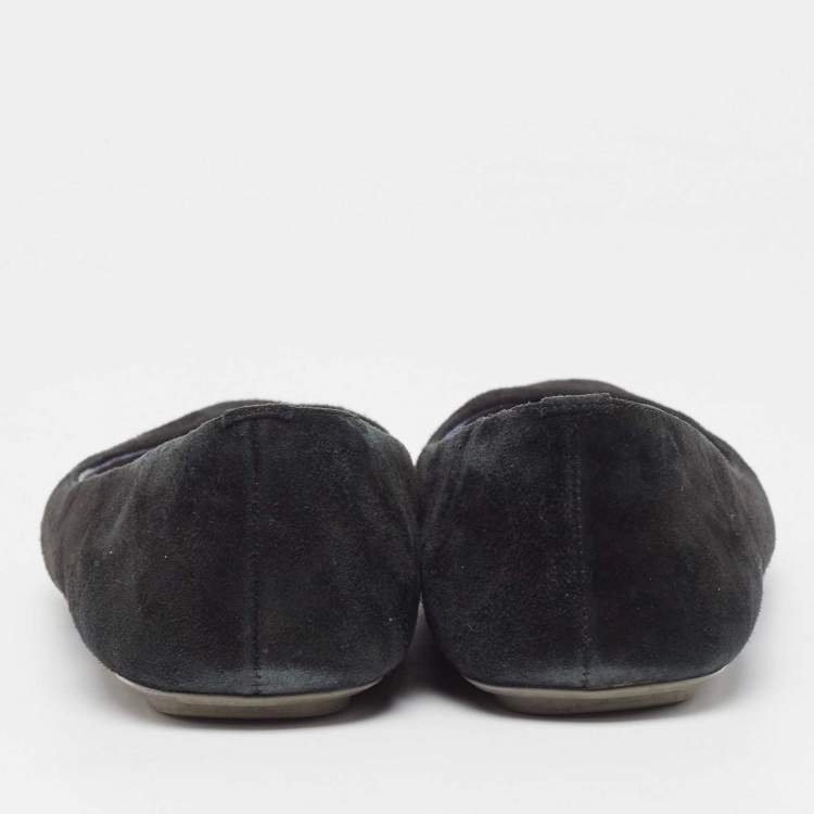 Pre Owned Sergio Rossi Black Suede Round Toe Ballet Flats Size 39.5